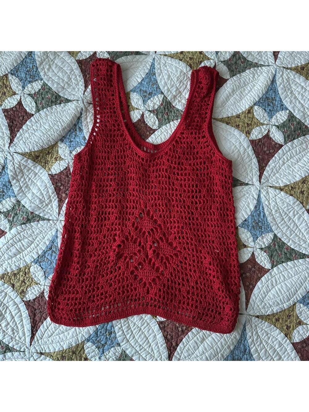 Red crochet tank top with a boho vibe no tags size M/L summer fairy beach